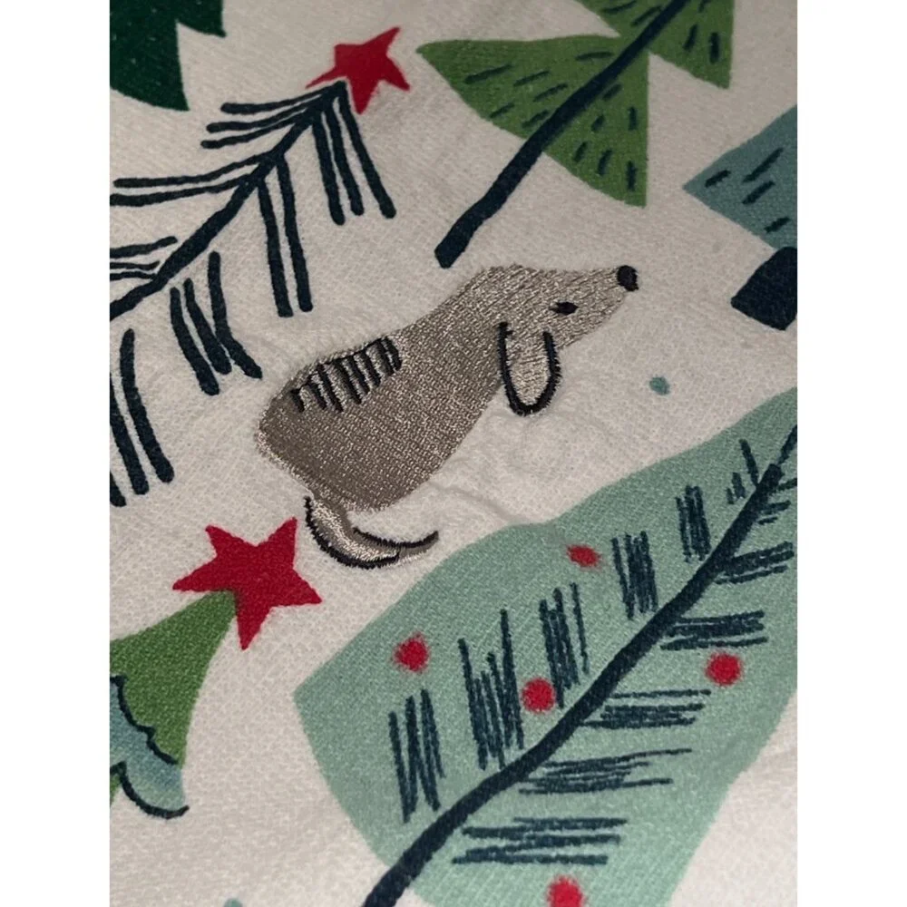 Whimsical Christmas Dogs & Trees Cotton Tea Towel Kitchen Decor
